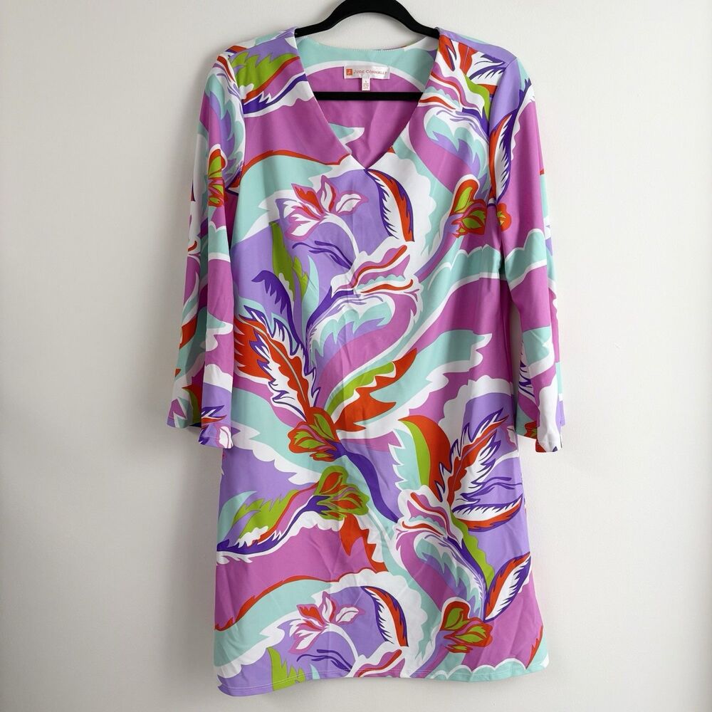 Jude Connally Jude Cloth Tunic Dress (Size L) Mod Floral Shift Casual Vacation